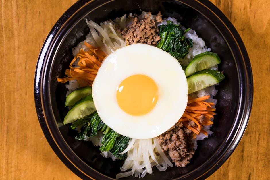 Bibimbap mixed rice bowl with vegetables and gochujang in Seoul