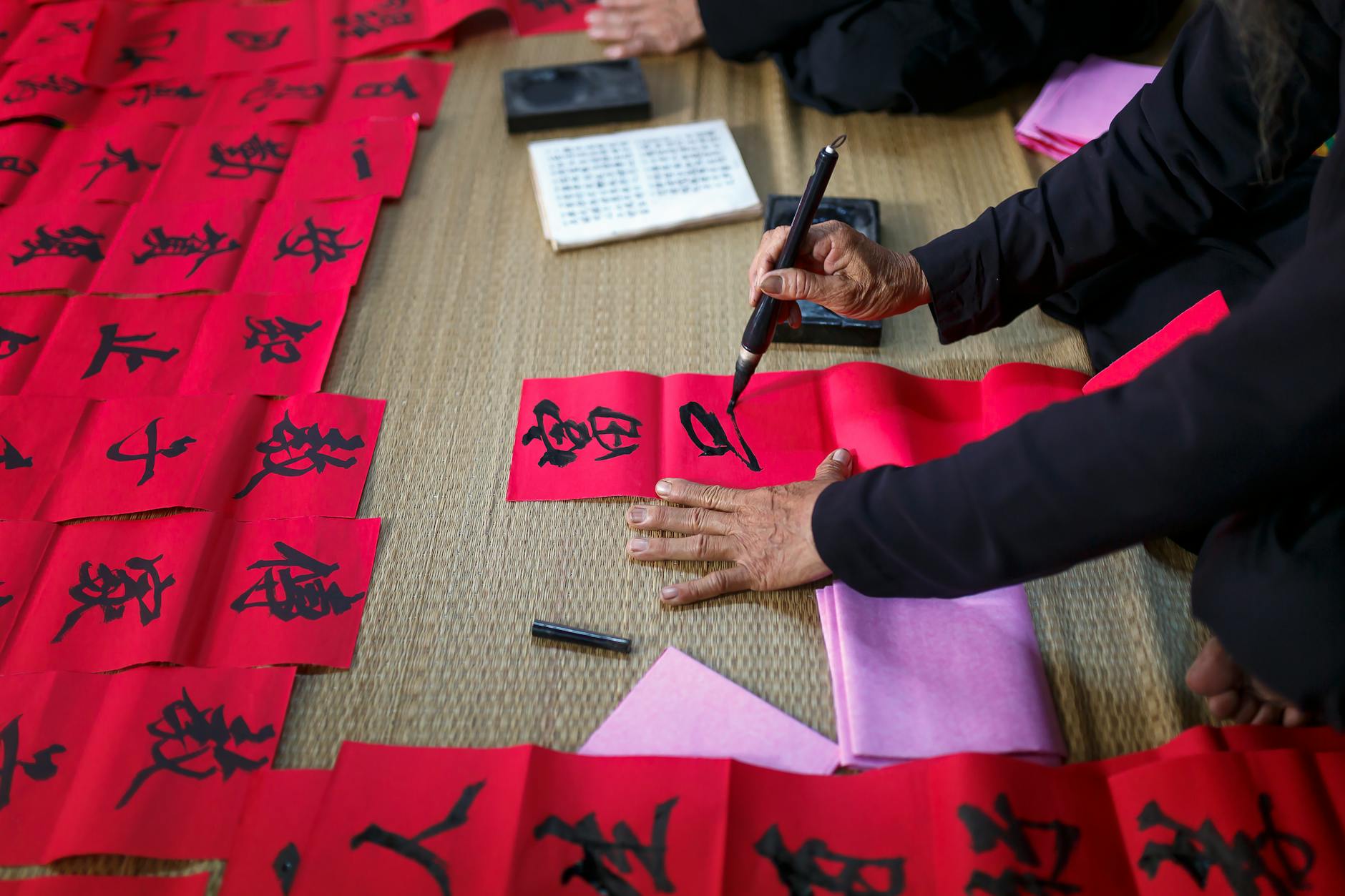 Traditional Korean calligraphy and brush paintings displayed at a Seoul art museum