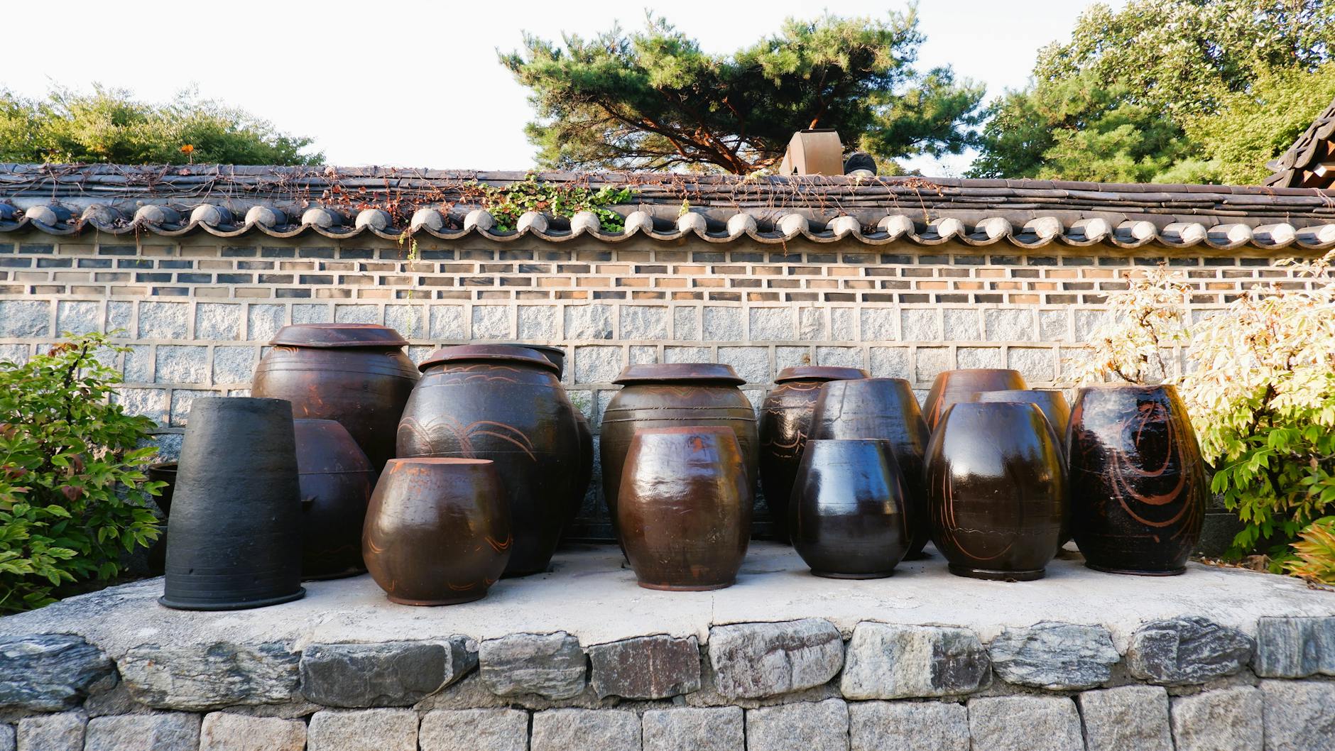 Traditional Korean celadon pottery and ceramics displayed in a Seoul museum gallery