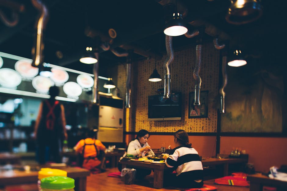 Traditional Korean restaurant interior with shared low tables
