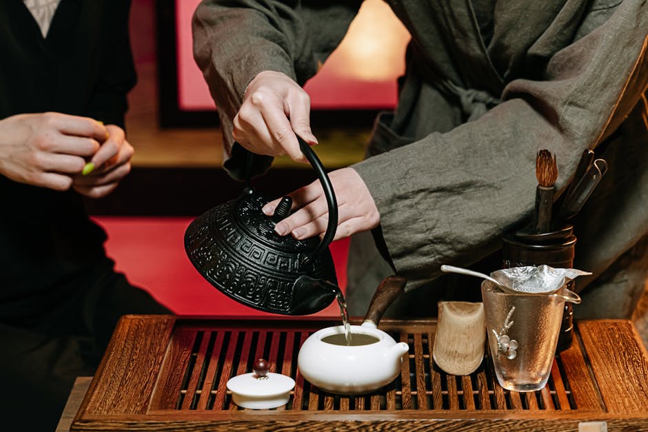Korean tea ceremony with traditional ceramics