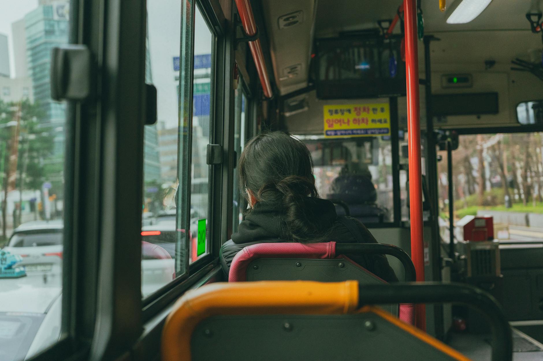 South Korea green neighborhood bus on a residential road