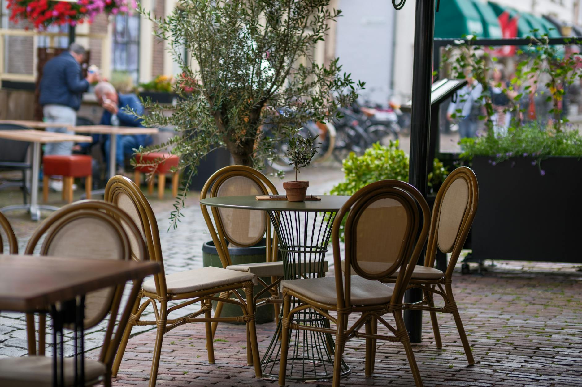 Cafe terrace with outdoor seating in a Seoul neighborhood