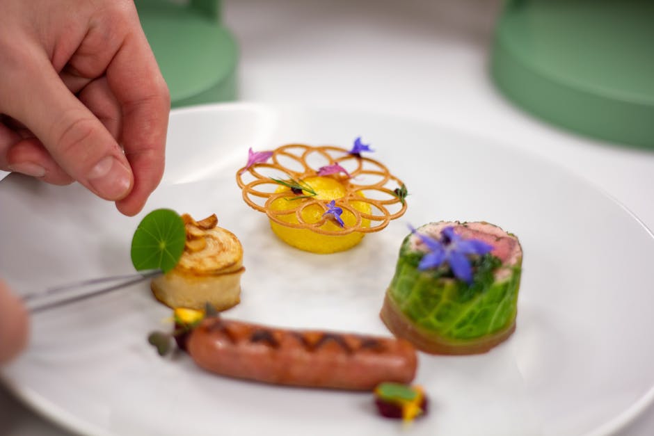 Chef plating a course at a Seoul Michelin restaurant