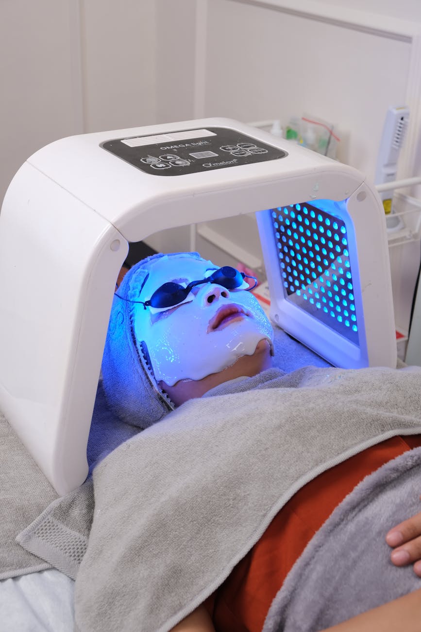 Blue light therapy skincare treatment at a Seoul dermatology spa
