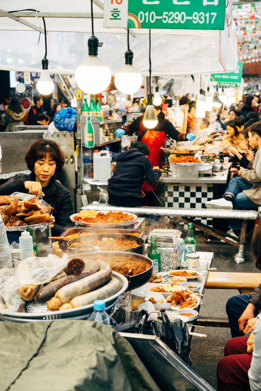 Gwangjang Market street food stalls - cheap eats in Seoul for budget travelers