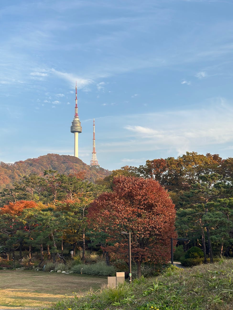 Namsan Tower viewed through green trees on Namsan mountain Seoul