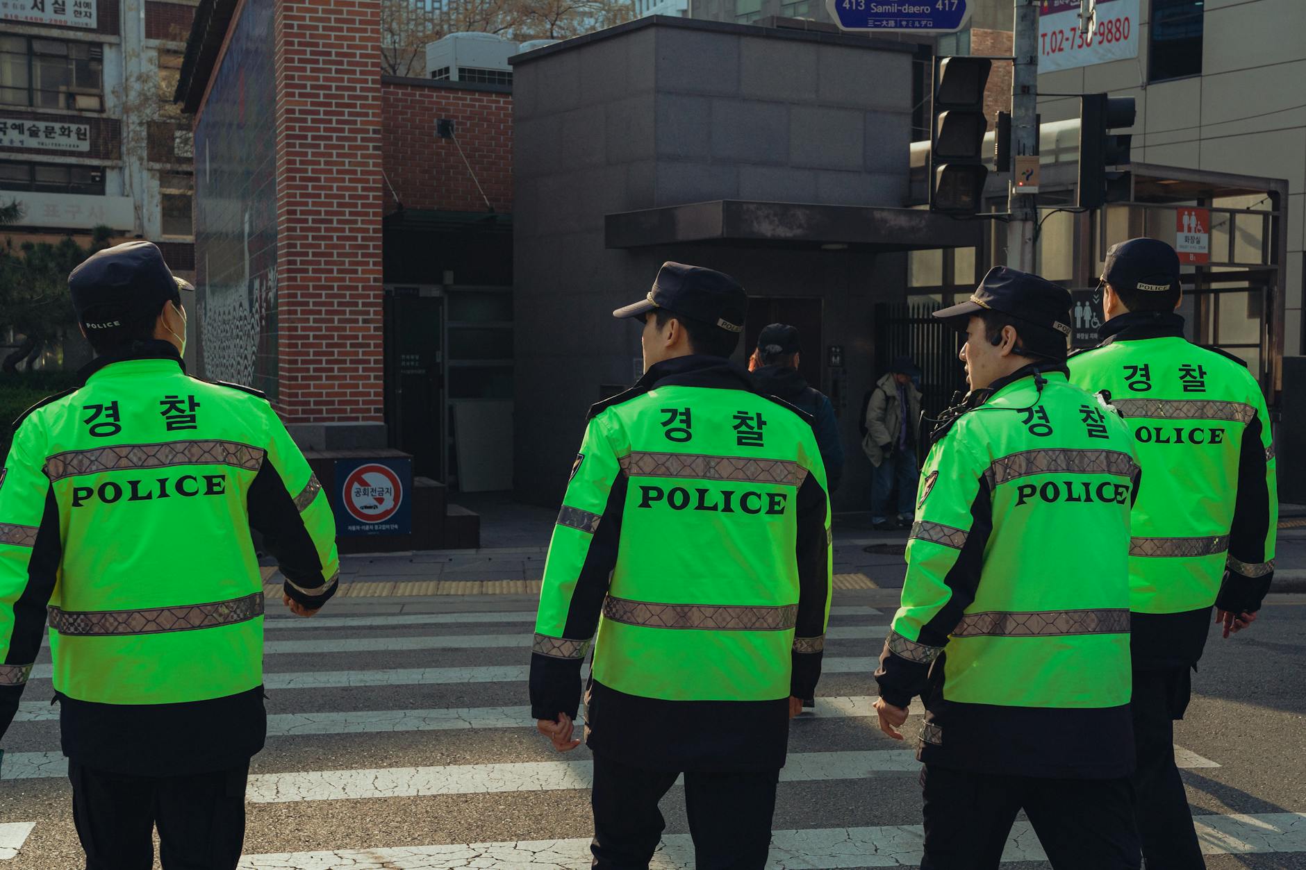 Seoul Metropolitan Police patrol car ensuring tourist safety in the city center