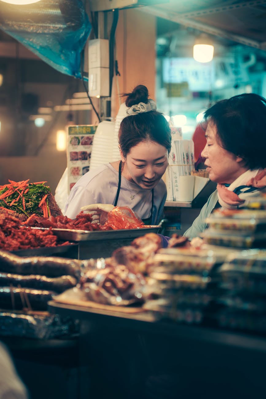 Affordable street food at a Seoul market - budget-friendly eating in Korea