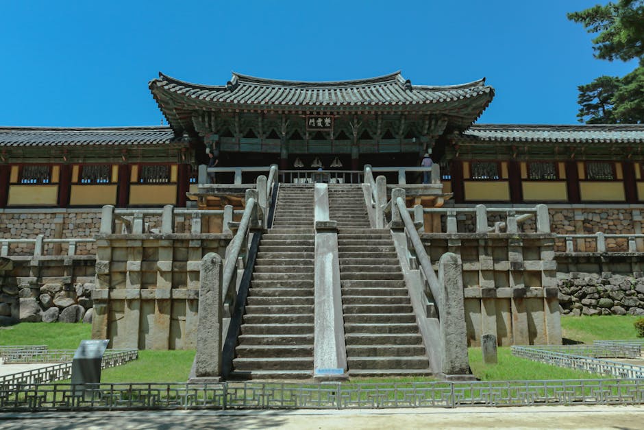 Stone stairway and wooden temple buildings at Bulguksa Temple in Gyeongju
