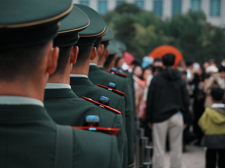 Military officers in formation at the Korean DMZ border ceremony