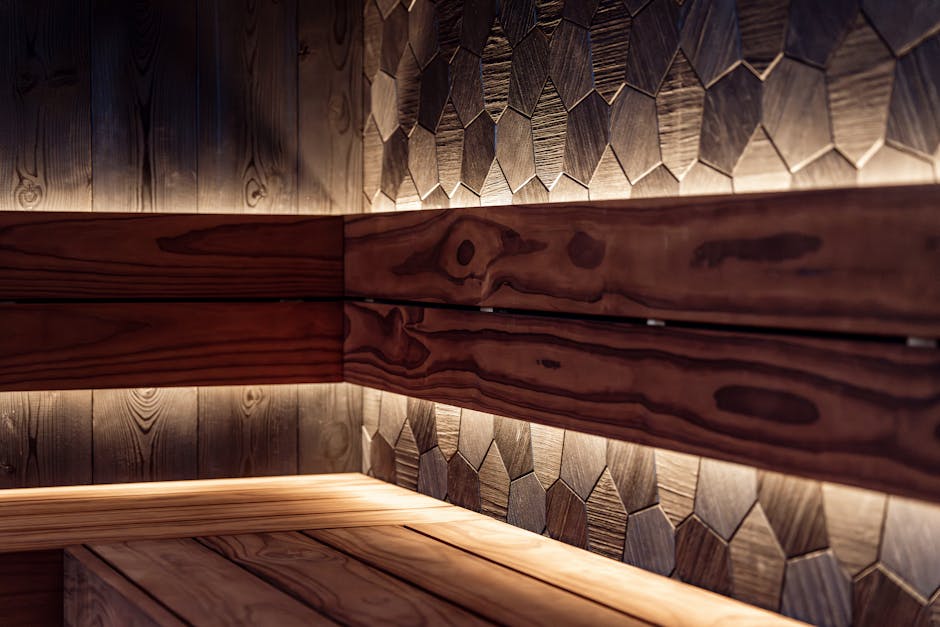 Beautifully crafted indoor Korean sauna with warm LED lighting