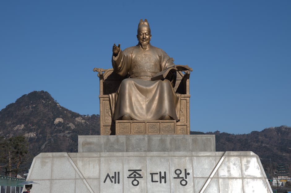 Bronze statue of King Sejong the Great in Gwanghwamun Square Jongno Seoul