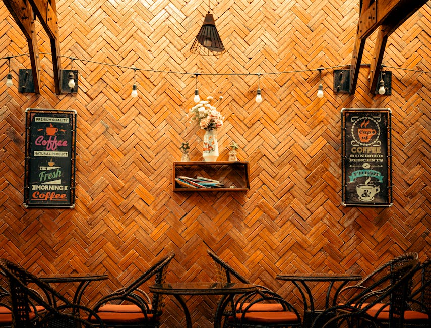 Charming cafe interior with brick wall and vintage decor in Seongsu-dong