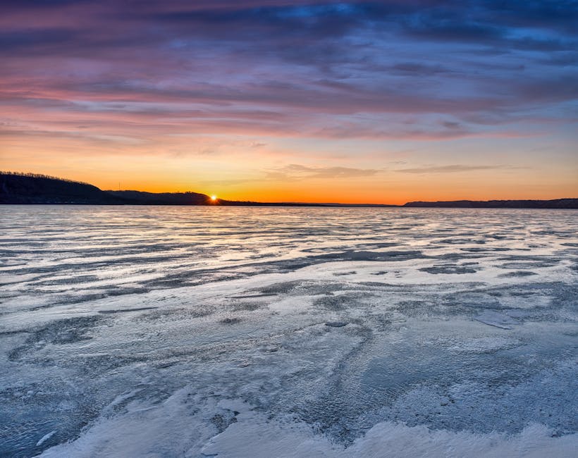 Frozen lake winter Korea ice fishing seasonal landscape