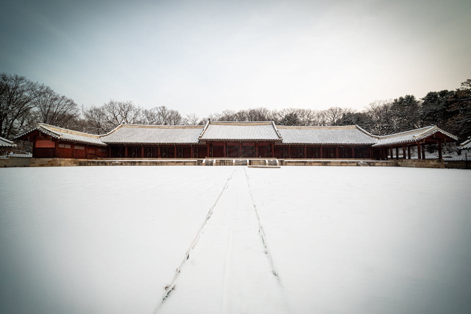Seoul in winter Korean palace snow covered traditional architecture