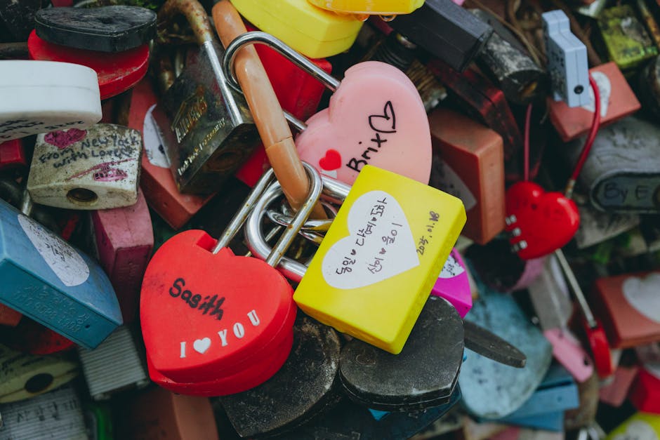 Vibrant heart-shaped love locks at Namsan Seoul Tower symbolize romance for couples