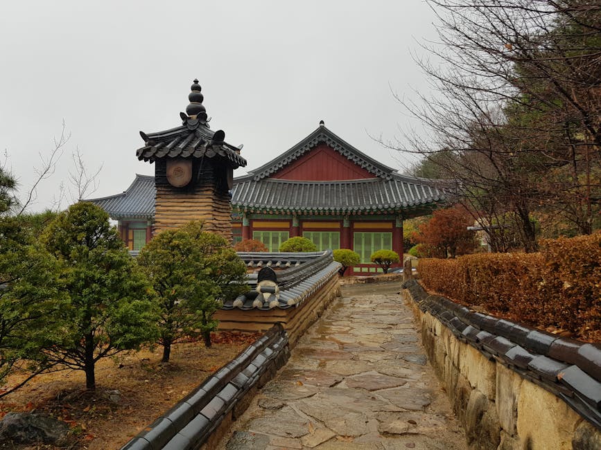 Scenic traditional Korean temple in autumn romantic getaway near Seoul