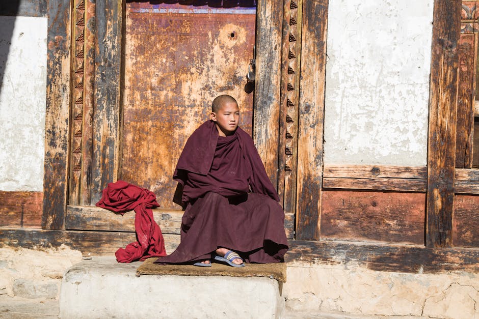 Monk in traditional robes Korean Buddhist templestay teaching