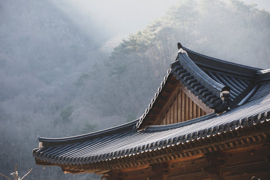 Korean mountain temple in nature templestay forest tranquil setting