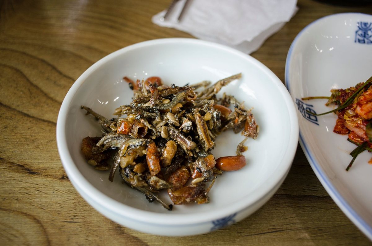 Affordable Korean meal with rice and side dishes at a budget Seoul restaurant